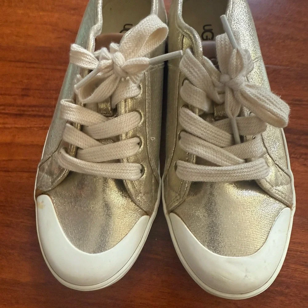 Ugg Mikki Canvas Trainers Sparkling Sterling Gold Youth Size 5 Womens Sz 6.5